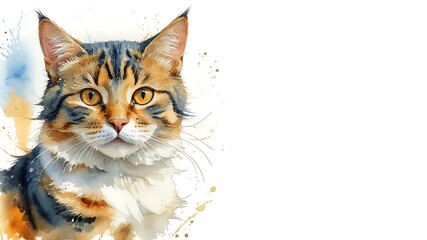 Aegean cat, captured in a serene watercolor portrait. Drawing. Art. Illustration. Copy Space. 2