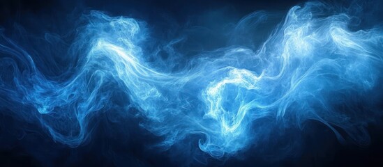 Fototapeta premium Abstract background with blue smoke swirls on dark background.
