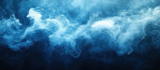 Abstract blue and white smoke on dark background.
