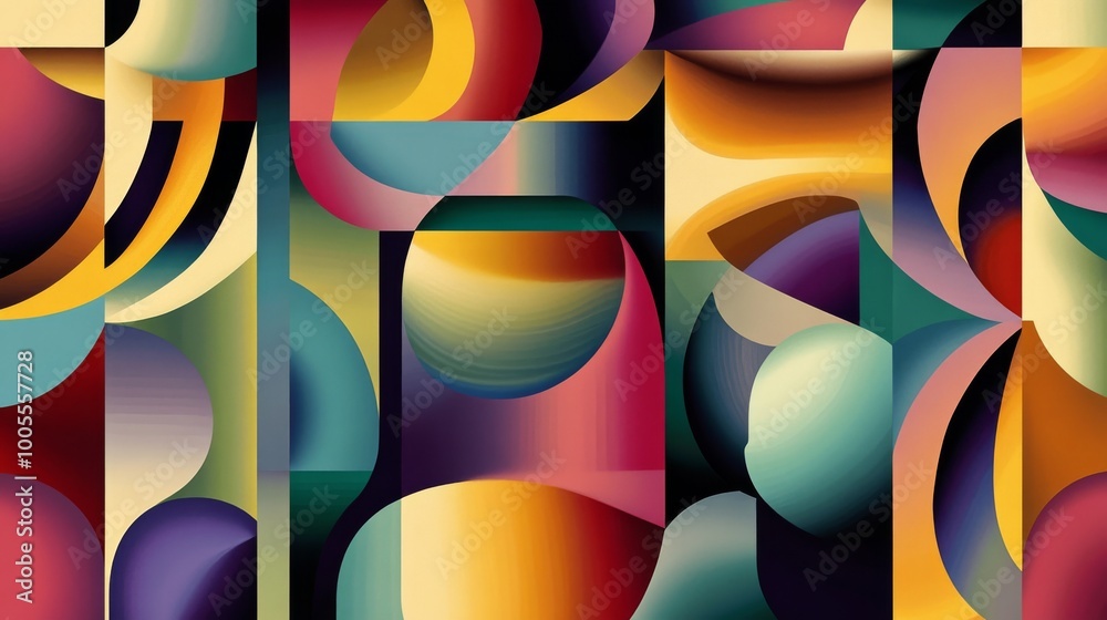 Poster colorful geometric abstract artwork with overlapping shapes