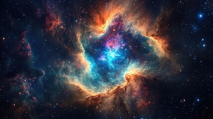 Obraz premium A stunning cosmic nebula showcasing vivid colors and celestial patterns, perfect for backgrounds and space-themed projects.