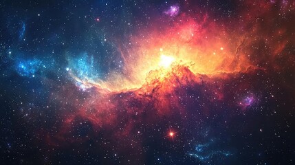 Fototapeta premium A stunning cosmic scene featuring vibrant colors, swirling nebulae, and bright stars illuminating the vastness of space.