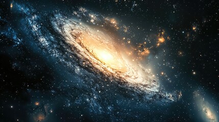 Fototapeta premium A stunning view of a galaxy shining in the vast cosmos, filled with stars and celestial details, showcasing the beauty of space.