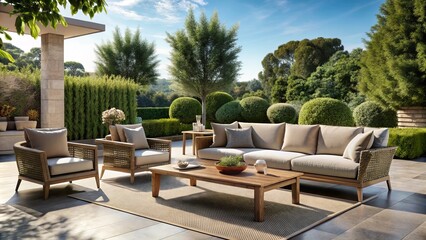 Fototapeta premium Elevate your outdoor areas with exquisite luxury furniture designed for stylish patios and gardens, creating an