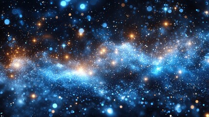 Obraz premium A stunning view of a vibrant galaxy filled with stars and cosmic dust, showcasing deep blues and sparkling golds in a vast universe