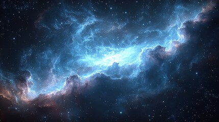 Fototapeta premium A stunning view of a cosmic nebula filled with vibrant blue and white hues against the backdrop of the vast universe