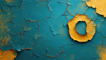  A blue background with golden cracks in the center, resembling an O-shaped ring, creates a unique visual effect. Created with Ai