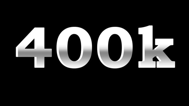 400k platinum silver writing moving on black background.