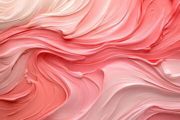A close-up of swirling pink and white frosting, creating an abstract pattern with soft curves and smooth lines, evoking the gentle dance of liquid hues in an elegant kitchen setting. Created with Ai