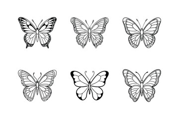 Butterfly Icon Set. Butterflies collection. Silhouettes, isolated on black design