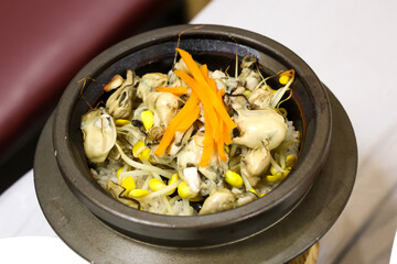 Korea food. Hot pot oyster rice