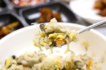 Korea food. Hot pot oyster rice