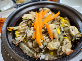 Korea food. Hot pot oyster rice
