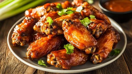 Fototapeta premium Classic buffalo wings topped with sauce. BBQ wings. generative ai