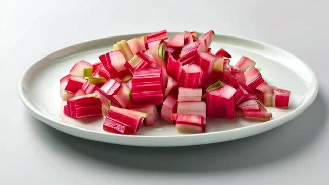 Sepiring irisan bawang bombay warna-warni, lobak merah putih, dan bunga mawar segar, cocok untuk perayaan manis dan sehat atau kado Valentine