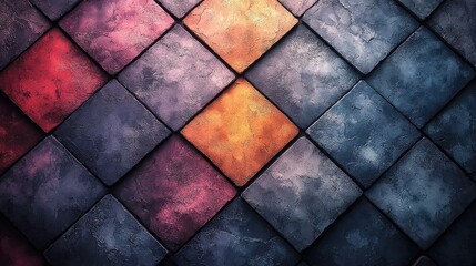 Colorful patterned tiles create a captivating mosaic design, highlighting vibrant hues and textures in a modern artistic composition