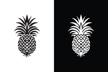 Pineapple Silhouette Icon Bold Black & White Vector.