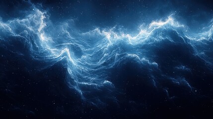 Obraz premium A vibrant display of swirling blue clouds illuminated by starlight in a vast cosmic expanse