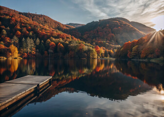 lake in autumn. lake, water, landscape, autumn, nature, mountain, reflection, sky, river, forest, mountains, fall, trees, tree, park, scenic, travel, reflections, scenery, colorful, color, sunrise