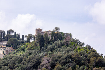 Fototapeta premium Houses on hill in small village near Portofino