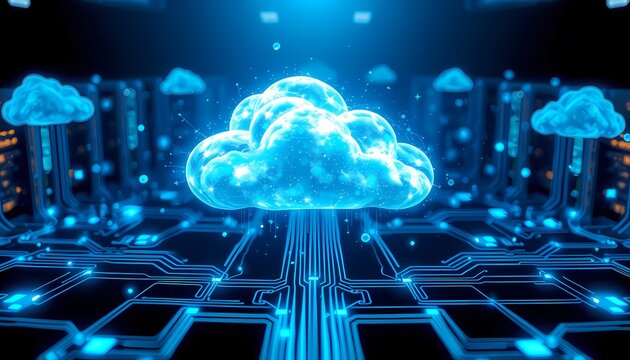 Holographic Cloud Computing with Floating Servers and Neon Blue Data Circuits