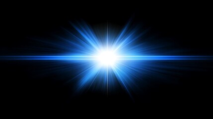 A bright blue light bursts from the center of the image, radiating outward in a starburst pattern.