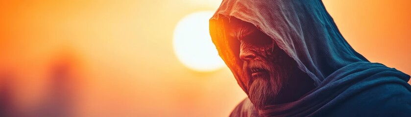 A demonic entity in a hooded cloak, face hidden, offering a cryptic riddle to a lost traveler, the answer unlocking untold horrors, eerie and mysterious atmosphere