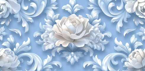 A fragment of ornamental wallpaper in turquoise, blue, and navy colors, or abstract tiled flowers and leaves pattern, or a texture useful as a vignetted and gradient background