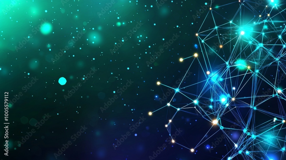 Poster abstract futuristic background of glowing lines and dots. 3d rendering of digital plexus.