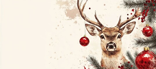 head of a deer with christmas decoration, banner