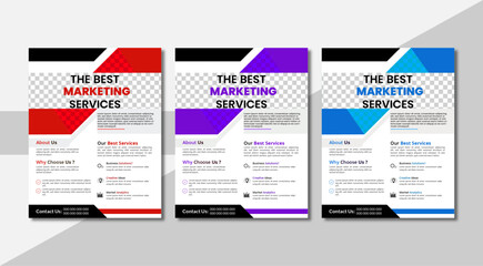 a bundle of 3 templates of different colors a4 flyer template, modern business flyer template, geometric business flyer and creative design , editable vector template design.