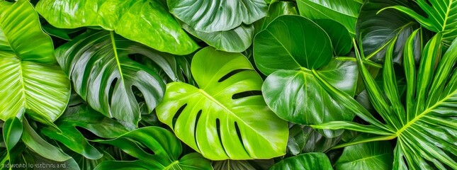 Fototapeta premium Background with tropical leaves texture,abstract nature leaf green texture background,this image can be used as a desktop wallpaper
