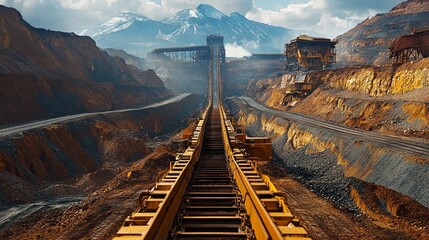 Minerals are conveyed along an extended conveyor belt at a copper mining site