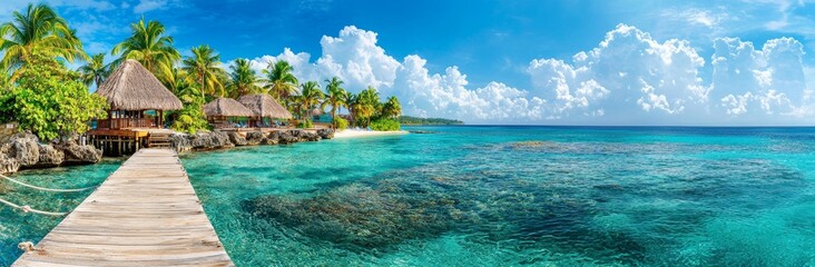 Fototapeta premium Panama, a tropical paradise in Central America. Panoramic view on a web banner.