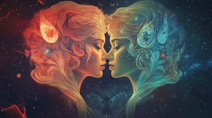 "Celestial Twins: A Stunning Illustration of the Gemini Zodiac Sign"