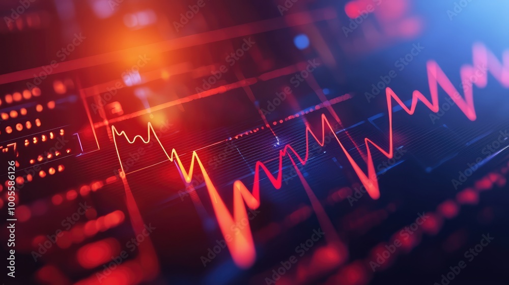 Poster dynamic abstract background featuring a vibrant digital graph with fluctuating lines and glowing ele