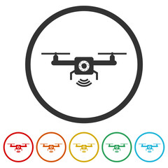 Aerial Drone Camera icon. Set icons in color circle buttons