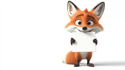 Obraz premium Playful animal character (like a fox) holding a sign with a mischievous grin. 