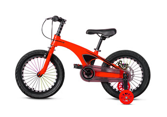 Red children's bicycle isolated on white