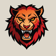 A angry lion face head vector design with silhouette with line art and cartoon art.
