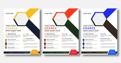  a bundle of 3 templates of different colors a4 flyer template,modern business flyer template,geometric business flyer,editable vector template design