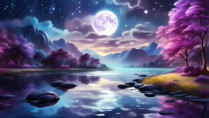 Obraz premium landscape with moon and stars