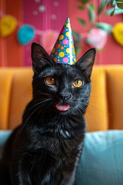 Pug and black cat celebrate together with birthday cake and candles, showcasing their joyful spirits