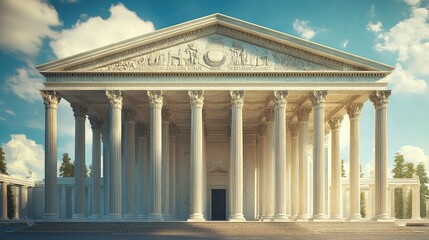 Obraz premium Magnificent ancient structure showcasing classic architecture with grand columns and intricate details under a clear sky.