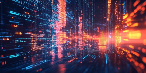 Modern Digital Abstract 3D Background with Futuristic Charts and Digital Code Symbolizing Tech Startup Growth and Innovation