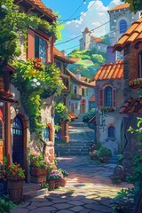 Obraz premium Realistic cartoon scene with meticulously hand-drawn designs.
