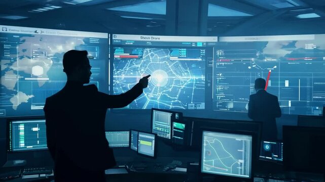 People work in a modern office of a technology company. The concept of business, science, technology and big tech.