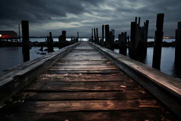 Obraz premium Weathered Wooden Docks Under a Cloudy Sky