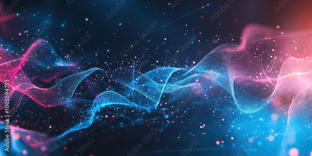 Poster modern digital abstract 3d background with pulsating brainwaves and interconnected neurons symbolizi