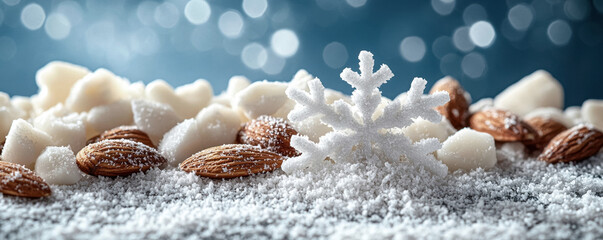 Fototapeta premium Icy Snowflake amidst Almonds and White Chocolate Chunks